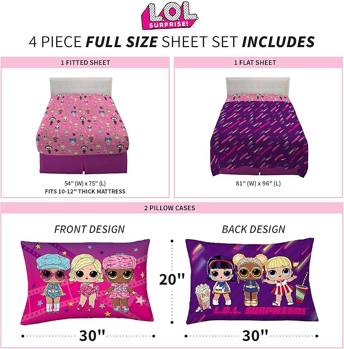 Franco Kids Bedding Super Soft Microfiber Sheet Set, Full, LOL Surprise