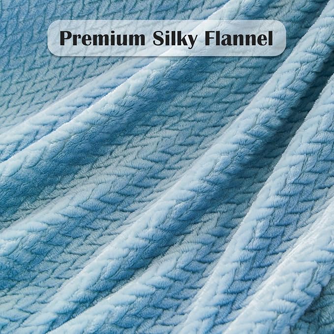 NEWCOSPLAY Fleece Leaves Pattern Queen Blanket, Light Blue, 90"x90" | Super Soft Throw Blanket, Lightweight Cozy Bed Sofa Blanket, Premium Silky Flannel Fleece, Travel Blanket for All Season Use