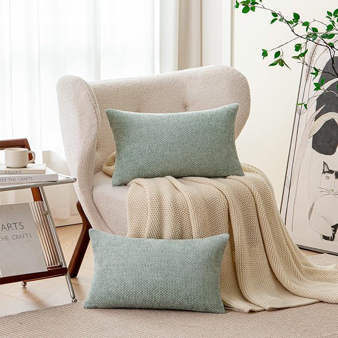 a moment Light Green Chenille Throw Pillow Covers 12x20 Inch Pack of 2 Modern Decorative Throw Pillow Covers Farmhouse Cross Covers Home Decor for Sofa Living Room Spring