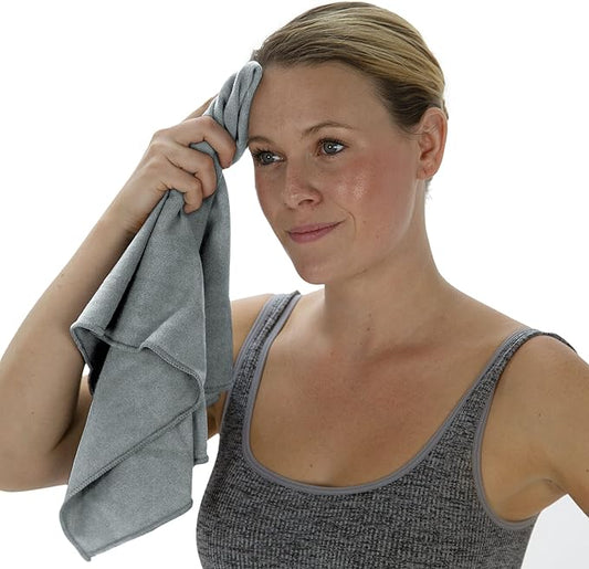 MICRODRY Wonder Towel - Ultra Absorbent Luxury Fitness Workout Towel, Microfiber Cooling Towel for Face and Neck, Quick Drying, Soft to Touch, Exercise at Home or Gym, Great for Yoga,16x28, Light Grey