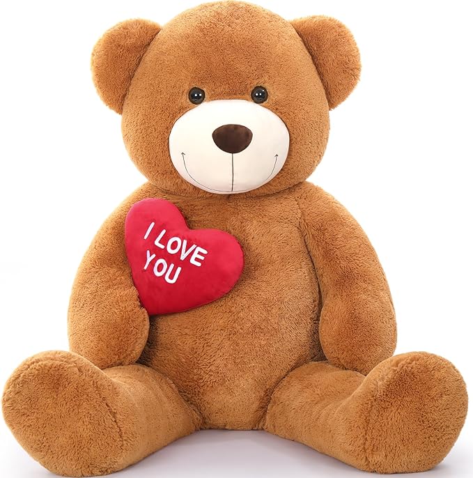 MaoGoLan Giant Teddy Bear 5 Feet- I Love You Red Heart Big Dark Brown 5ft Teddy Bear Stuffed Animal - Huge Valentines Teddy Bear for Girlfriend,Boyfriend,Wife,Lover - Anniversary, Birthday