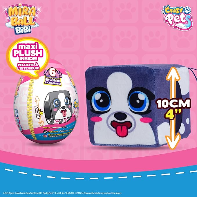 MiraBall Bibi Crazy Pets - Surprise Egg Capsule with Memory Foam Expandable Plush Toy – 3.7" (9.5cm) Soft Collectible with Hidden Surprises – Fun Gift for Kids, Parties, Holidays, Stocking Stuffers