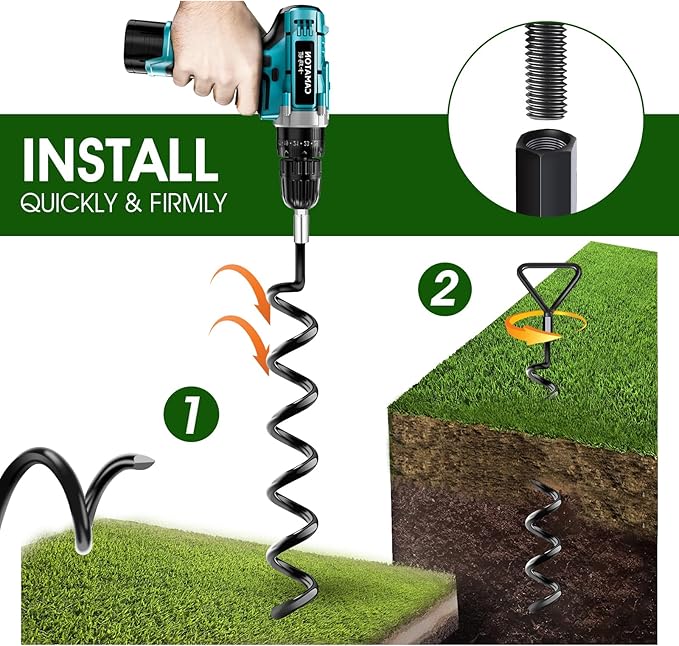 Trampoline Stakes 4 Pack - Heavy Duty Trampoline Anchors Kit - Screw In Ground Anchors High Wind with Straps for Trampolines(Black-4Pack)
