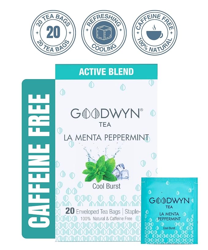 Goodwyn Pure Mint Herbal Tea 20 Tea Bags Individually Wrapped Pure Peppermint, Fresh Green Minty Flavour, Caffeine-Free Chai, Organic Tea, Plastic Free Bags