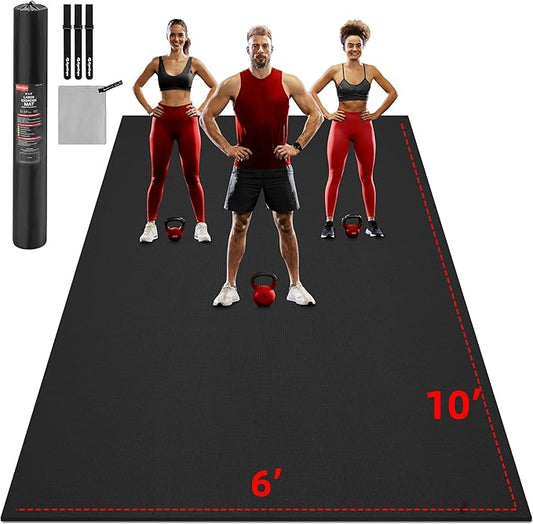 GymCope Extra Large Exercise Mat, 10'x6'/9'x6'/8'x6'/7'x5'/6'x4'(8mm) Thick Workout Mat for Home Gym & Garage Flooring, Shoe-Friendly, High-Density, MMA, HIIT, Weight Lifting, Cardio&Strength