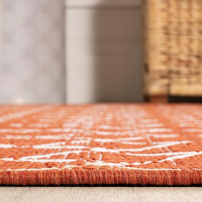 JONATHAN Y Moroccan Geometric Indoor Outdoor Area Rug 8X10 Orange/Cream, Ourika Textured Weave for Backyard, Patio, Porch, Easy-Cleaning, High Traffic, Pet-Friendly, Non-Shedding (SMB108P-8)