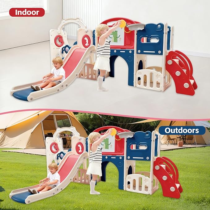 12 in 1 Toddler Outdoor Playset Toys with Swing Toddlers Indoor Playground for 1-3 Years Durable Ecofriendly Swing and Kids Slide Set Climber Tunnel Crawl Toys for Backyards