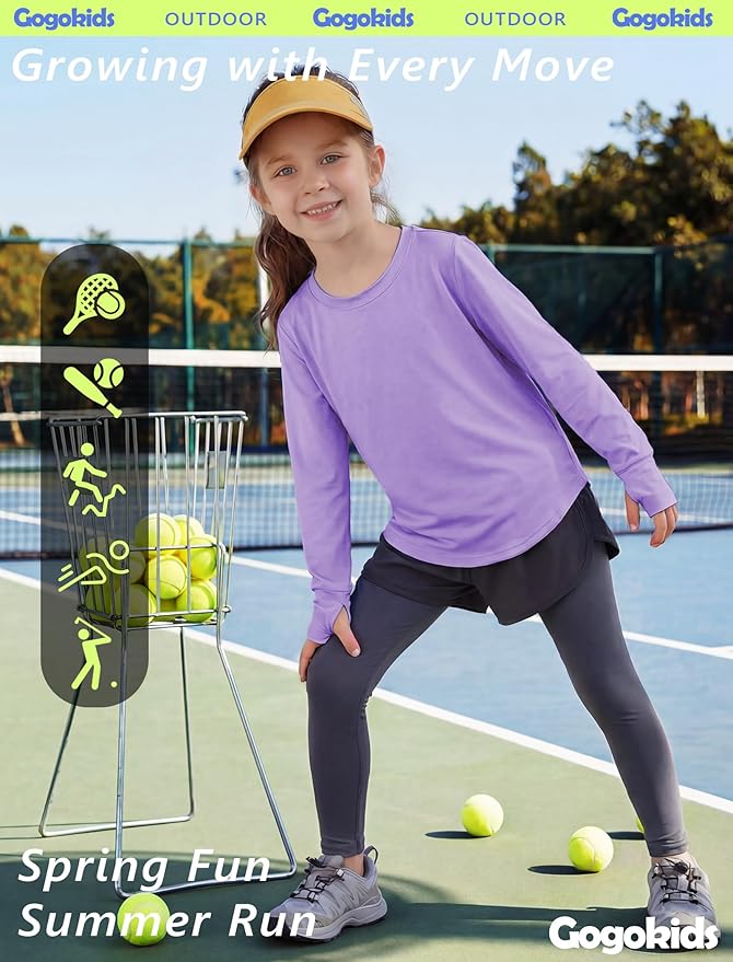 Gogokids Girls Shirts Long Sleeve Athletic Shirts Open Back Tops Active Sports Tshirts Yoga Workout Crop Tees 5-14 Years