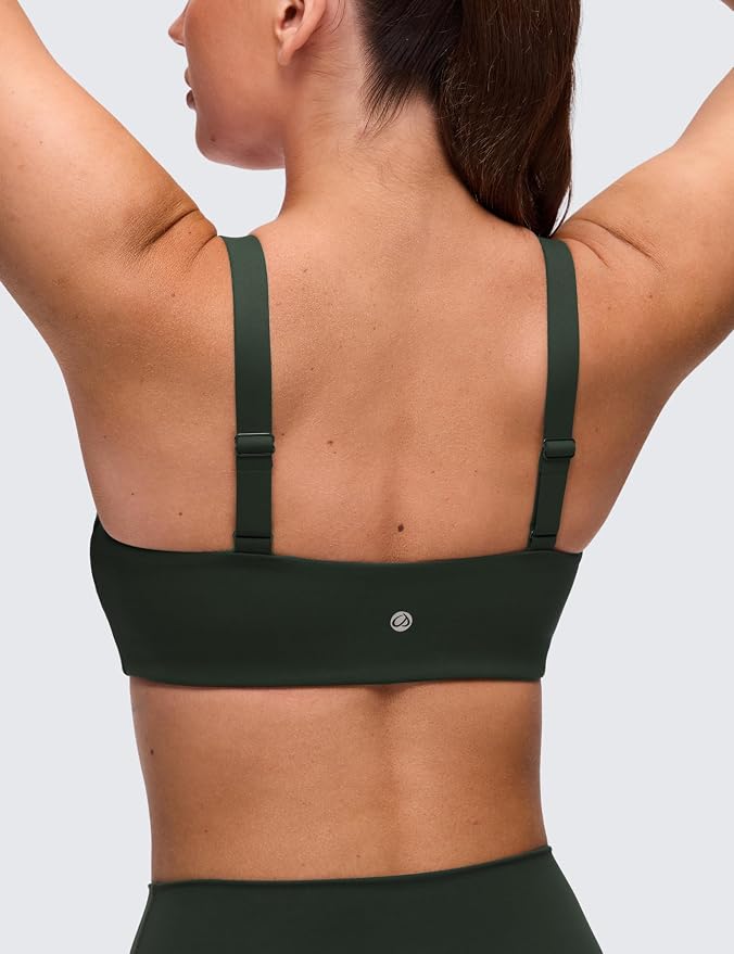 CRZ YOGA Butterluxe Adjustable Wide Strap Sports Bras for Women - Square Back Padded Scoop Neck Yoga Top