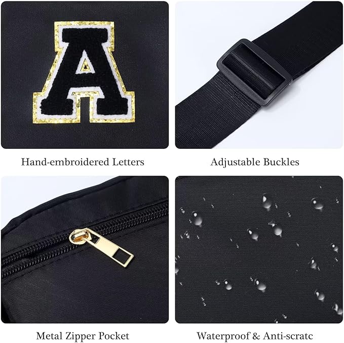YOOLIFE Initial Belt Bag - Crossbody Bags Women - Fanny Packs for Women Cross Body Bag Black Fashion Waist Packs Travel Everywhere Belt Bag Monogram Crossbody Bag U