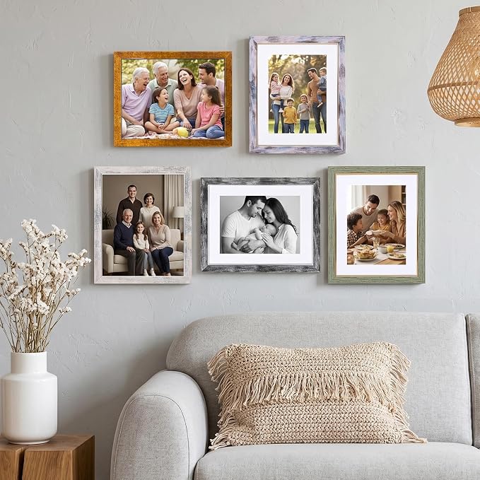 Fixwal 8x10 Picture Frame Set of 5, Vintage Photo Frame, Rustic Retro Picture Frame with Tempered Glass, Decorative Art on Walls and Tabletop Placement