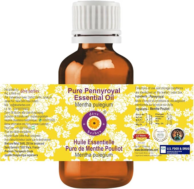 Deve Herbes Pure Pennyroyal Essential Oil (Mentha pulegium) Steam Distilled 50ml (1.69 oz)