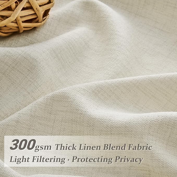 Light Filtering Thick Linen Viral Curtains 102 Inches Long for Living Room, Light Cream Pinch Pleat Semi Sheer Privacy Curtain That Let Light in with Hooks Back Tab for Sunroom/Office Window Drapes