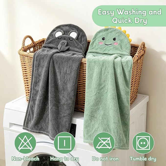 10 PCS 55in*27.5in Cute Baby Towels Set, 2 PCS Soft Baby Hooded Towels & 8 PCS Washcloths, Baby Bath Towels for Newborns, Infants & Toddlers, Ultra Absorbent, Cute Baby Towel Gift for Boys & Girls