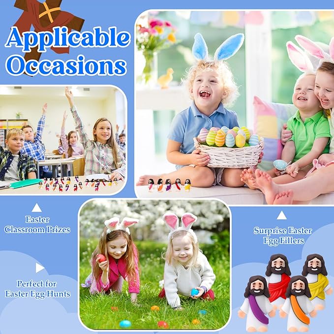 Bememo 300 Pcs Little Jesus Figures Bulk Original Design Mini Pocket Jesus Toys Rubber Figurine to Hide and Seek Religious Party Favors Sunday School Craft Baptism Gifts(Bright Colors)