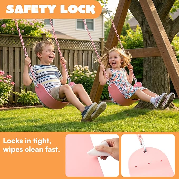 TURFEE 2 Pack Pink Swing Seats Heavy Duty with 66" Chain, Swing Set Accessories Replacement with Snap Hooks for Kids Outdoor Play, Trees, Playground(Sakura Pink)