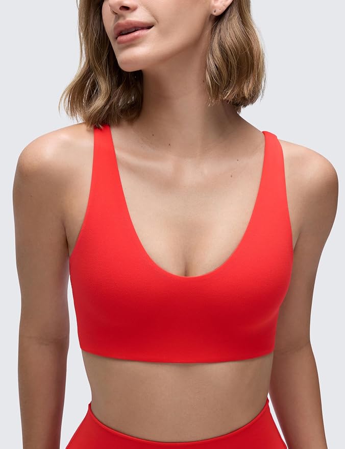 CRZ YOGA Butterluxe Soft Double Lined Scoop Neck Sports Bras for Women - Adjustable Straps Yoga Crop Top Non Padded