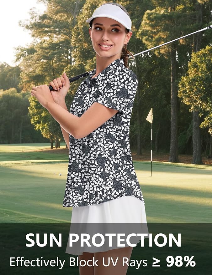LOMON Womens Golf Polo Shirt Summer Short Sleeve Quarter Zip Outfit | Side-Pockets,Princess Seams,Cotton,Wrinkle Free,Moisture Wicking,Quick-Dry,Lightweight,Collared,for Tennis Workout