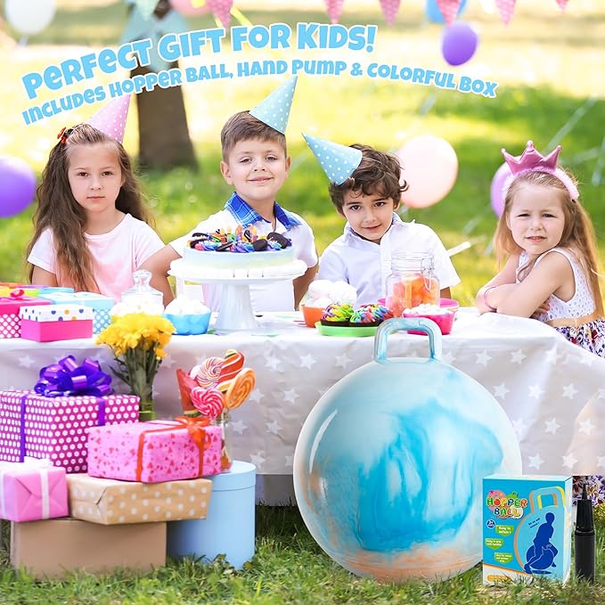 Upper Rider Clouds Hopper Ball for Kids,18 Inch Bouncy Ball with Handle,Inflatable Hopping Toys for Boys Girls Aged 3-8, Indoor Outdoor Jumping Toys Gift with Pump