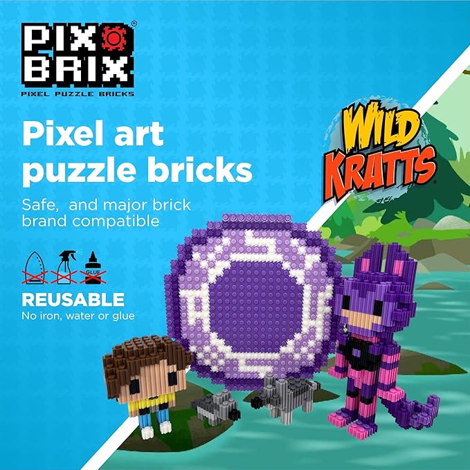 Pix Brix - Wild Kratts Pixel Art Kit - Grey Wolf, 1278 Pieces - Patented Slide + Stack Pixel Puzzle Building Bricks, Build & Collect Wild Kratts Creature Powers - Stem Toys, Ages 6 Plus