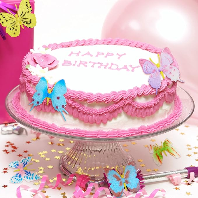 24 Pcs Plastic Butterflies Toy Fake Butterflies Action Figures Art Lifelike Butterfly Removable Reusable Cake Decoration for Classroom Party Favor Wall Garden Decor, 12 Styles