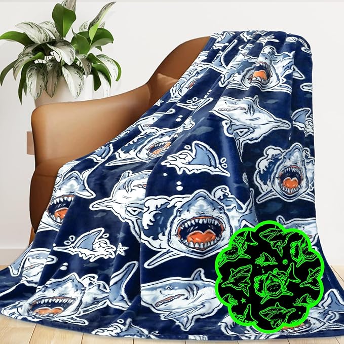 Shark Toddler Blanket for Boys Girls, Ocean Sea Creature Shark Toys Gifts for Kids Birthday, Cozy Soft Fleece Throw Blanket for Crib Stroller with Mako, Whale, and Great White Sharks, 40"x50"