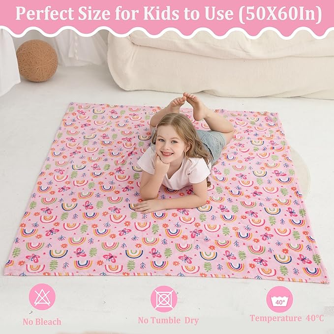 Softan Kids Throw Blanket for Girls & Boys, Warm Soft Toddler Flannel Blankets for Sofa Couch Bed， Cozy Fuzzy Plush Flannel Kids Throw Blanket for Daycare & School - Colorful Rainbow 50x60 inches