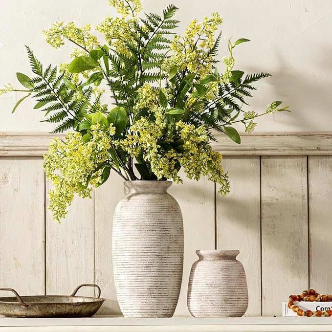 Ceramic Flower Vase, 12.5" Large Vases Home Decor Rustic Farmhouse Tall Pottery Decorative Pampas Vase for Table Living Room Entryway Mantel Bookshelf Bedroom Bathroom Kitchen - D