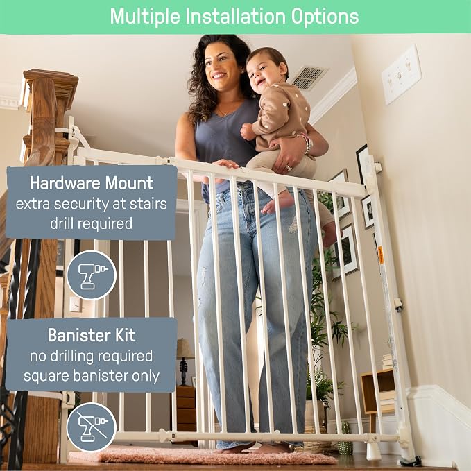 Ingenuity Stairway+ 46W Series Safety Pet and Baby Gate, 31"-48" Wide, 32.5" Tall, Pressure or Hardware Mounted, Install Wall to Wall or Bannister to Bannister to Bannister in Doorway or Stairway