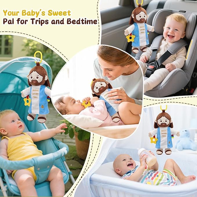 11.8" Jesus Baby Plush Toy Jesus Plushie with Multi-Sensory Accessories for Babies Gift Box for Baptism Baby Shower Easter Decoration