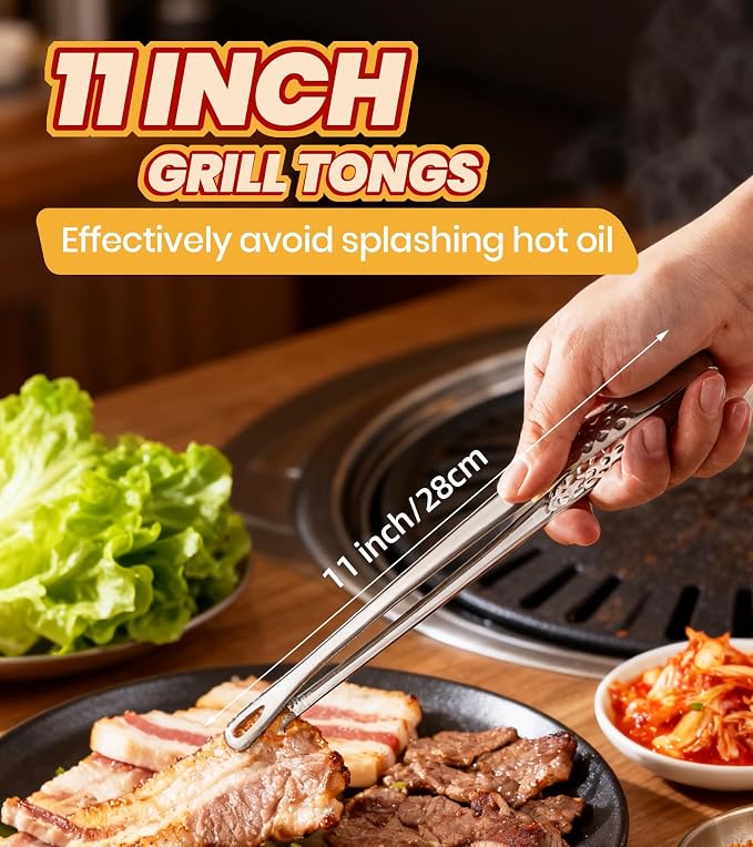Ugotit 6 Pack Cooking Tongs 11 Inch, Korean BBQ Tongs | Stainless Steel Kitchen Tweezers, Japanese Yakiniku Grill Tongs for BBQ, Frying, Salad, Hot Pot, Food Recycling