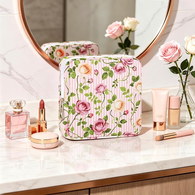 Period Bag Discreet Sanitary Napkin Storage Bags Pad Pouch | Rose Print Deisgn, Portable, Menstrual Cup & Pad Holder, First Period Kit Storage, Feminine Bag for Women