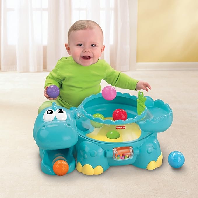 Fisher-Price Baby Crawling Toy, Poppity Pop Musical Dino Ball-Popper with Sounds for Infants Ages 6+ Months, Blue