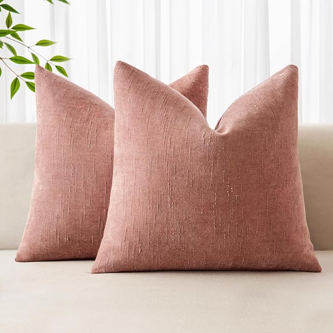 MIULEE Textured Chenille Throw Pillow Covers 20x20 Inch Dusty Pink | Pack of 2 Decorative Soft Throw Pillows, Solid Textured Cushion Covers, Modern Home Decor for Couch Sofa Bedroom Living Room