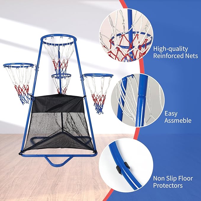 Garvee 4 Hoop Basketball Set for Toddlers, Indoor & Outdoor Play, Preschool Toy for Ages 3+, Includes 4 Basketballs and Air Pump, Fun Basketball Game for Kids
