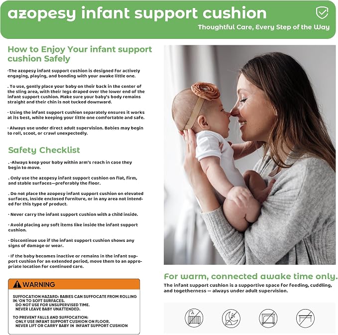 Infant Support Cushion - Baby Support Cushion for Newborn, 0-24 Months, Breathable Cotton Fabric Infant Support Cushion, Portable Newborn Essentials for Home and Travel, Green (Cover Included)