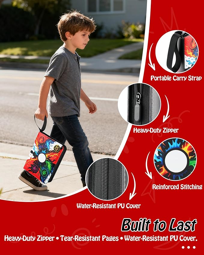 Trading Card Binder, 9-Pocket, Holds 1080 Cards, 120 Pages Side-Loading Card Album, PU Leather, Acid-Free Archival Sleeves, Durable Organizer for MTG, TCG & Sports Cards, Gift for Kids, Boys and Girls