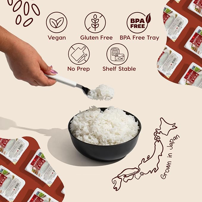 IRIS Instant White Rice, 24PK, Japanese Short Grain Vegan, Microwave 80 sec | Non-GMO, Gluten Free, Vegan, Ultra Premium Japanese Sushi Rice, Product of Japan