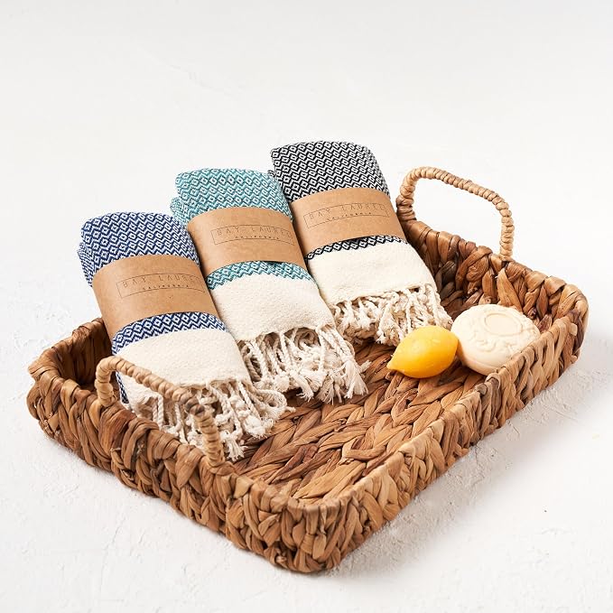 BAY LAUREL Turkish Hand Towel – Pack of 2 | Soft & Absorbent Decorative Towels for Bathroom, Hand, Face, Hair, Gym, Yoga, SPA, Kitchen & Tea | Boho Decor (Petrol, Diamond 15x26 Inches (Set of 2)
