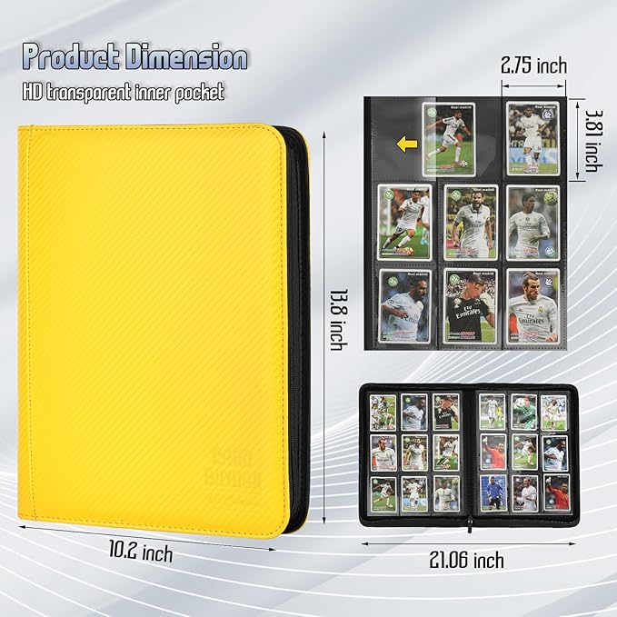 Trading Card Binder, Premium 9 Pocket Double Sided 540 Pocket PU Card Collection Binder, Collectible Trading Card Albums for MTG, TCG, Sport Card, Game Cards (Yellow 1)