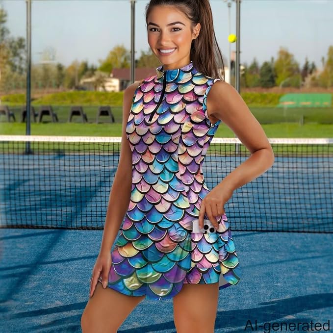 Golf Dress Tennis Dresses for Women with Built in Shorts and Pockets Sleeveless Athletic Dress Workout Dress