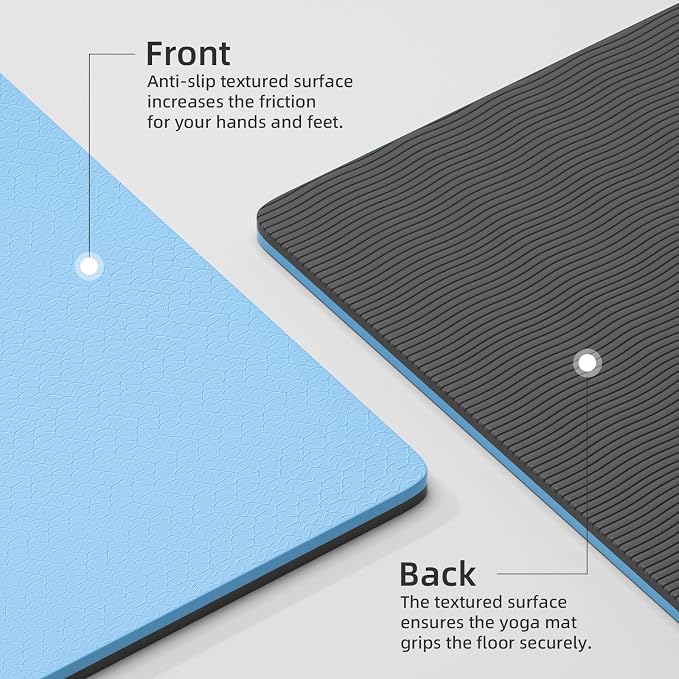 10mm0.4"TPE Yoga Mat Thick Wide Large for Home Workout Carrying Strap | Non Slip Exercise Mats Cushioned Joint-Friendly Stable,76"x28"Extra long Tapis Entrainement Au Sol Fitness,Pilates Gym Travel