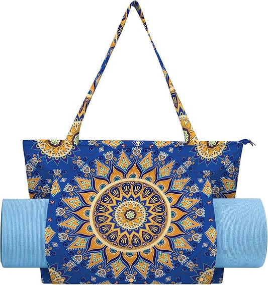 Mandala Yoga Mat Bag Large Yoga Bags and Carrier Fits All Your Stuff Yoga Tote Bags with Zipper Pocket Pilates Bag