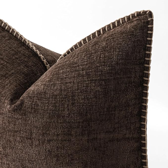 MIULEE Decorative Couch Throw Pillow Covers 18x18 Inch Dark Brown 2 Pack | Farmhouse Pillow Covers with Stitched Edge, Soft Chenille Cushion Cases, for Sofa Bed Living Room Home Decor