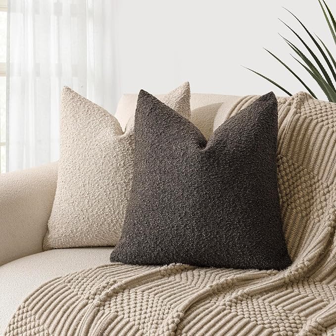 Foindtower Pack of 2, Decorative Textured Boucle Throw Pillow Covers Accent Solid Pillow Cases Cozy Soft Couch Cushion Case for Chair Sofa Bedroom Living Room Home Decor 22 x 22 Inch Dark Brown