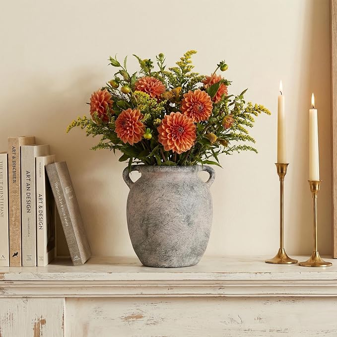 7.28 Inch Vintage Large Ceramic Flower Vase | Handle Pottery Terracotta Vases for Living Room Dining Bedroom Table Decor Festive Decor Housewarming Gift