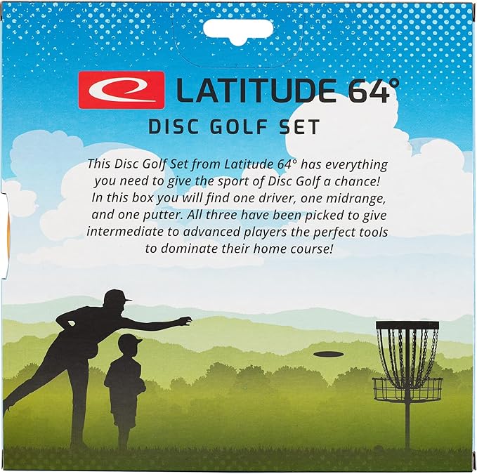 Latitude 64 Retro Burst Disc Golf Starter Set (3-Pack) - Includes Keystone, Fuse, Saint | Grippy Base Plastic | Perfect Beginner Disc Golf Set | Contains Putter, Midrange & Driver | Colors Will Vary
