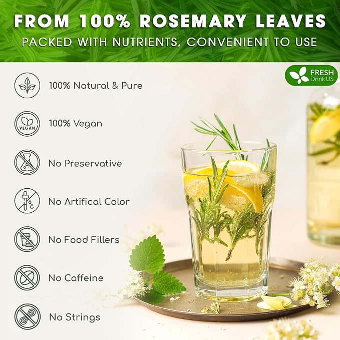 FreshDrinkUS, Premium Rosemary Herbal Tea | 40 Tea bags | 100% Natural Turmeric, Hibiscus, Ashwagandha, Goji Berry, Reishi, Cinnamon & Orange Peel – Naturally Aromatic Caffeine-Free Tea
