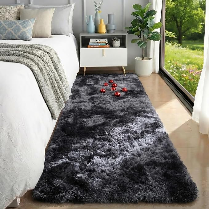 PAGISOFE Super Soft Runner Rugs for Hallway 2' x 6', Abstract Grey Fluffy Rug Home Decor Aesthetic, Plush Long Bedside Rugs, Bedroom Carpet Indoor Fluffy Shaggy Furry Throw Rug for Teen Dorm Nursery