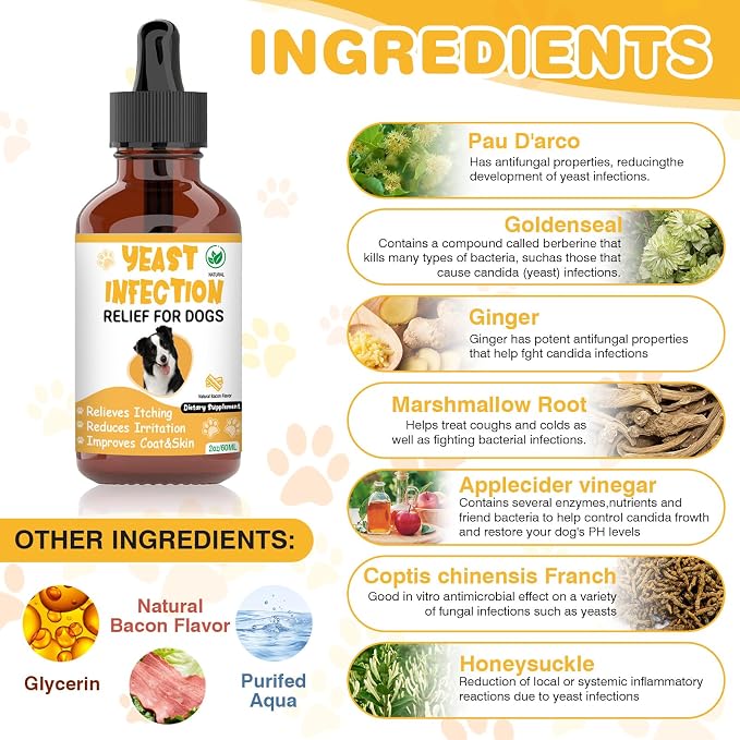 Natural Yeast Infection Treatment for Dogs,Supports Healthy Itch Relief,Inflammation Relief,Allergy Relief & More,Dog Ear Infection Treatment,Itch Relief for Dogs,Ear Infection Treatment for Dog